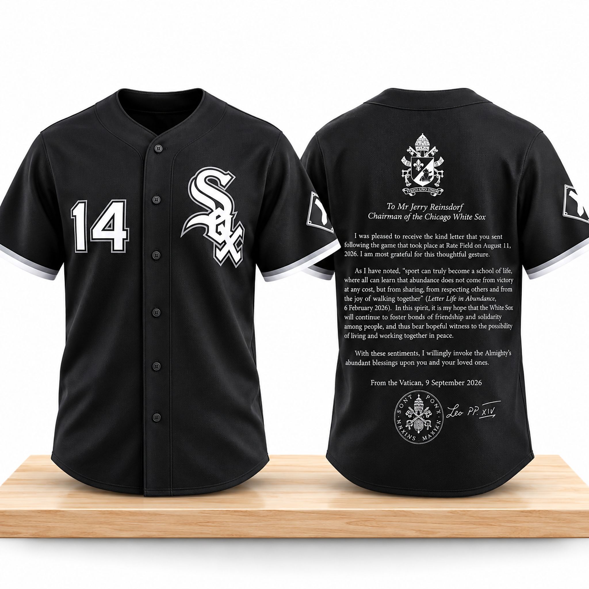 White Sox Pope Leo XIV Sends Blessings Playoff 2026 Jersey 1 White Sox Pope Leo XIV Sends Blessings Playoff 2026 Jersey 2