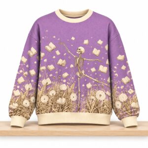 Dancing Skeleton Books and Dandelions Christmas 2026 Ugly Sweater 2