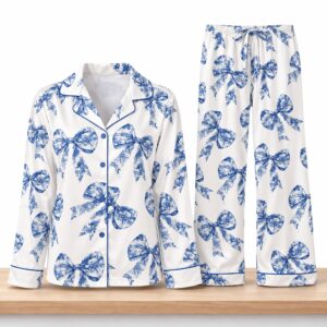 Chinoiserie Bow Silky Satin Pajama Set 2