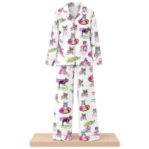 2026 Christmas Skiing French Bulldog Satin Pajama Set 2